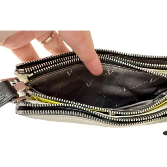 Vince Camuto Neve Crossbody Bag Snow White & Citron Yellow Pebbled Leather - Picture 8 of 16